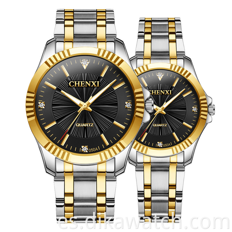 CHENXI nuevo reloj de cuarzo para hombre y mujer, reloj de acero inoxidable resistente al agua a la moda, reloj de pulsera dorado de lujo 050A